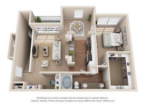 Floor plan for 1 bed, 1 bath, 987 sqft